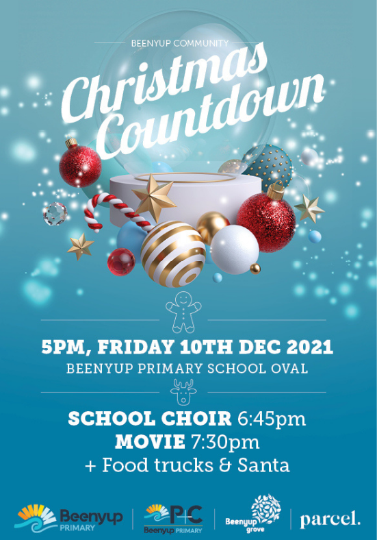 Christmas countdown poster - school choir 6.45pm mvie 7.30pm