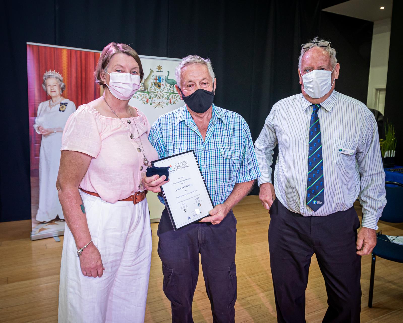 image containing 3 people: Shire President, Senior Community Citizen of the Year, Deputy Shire President