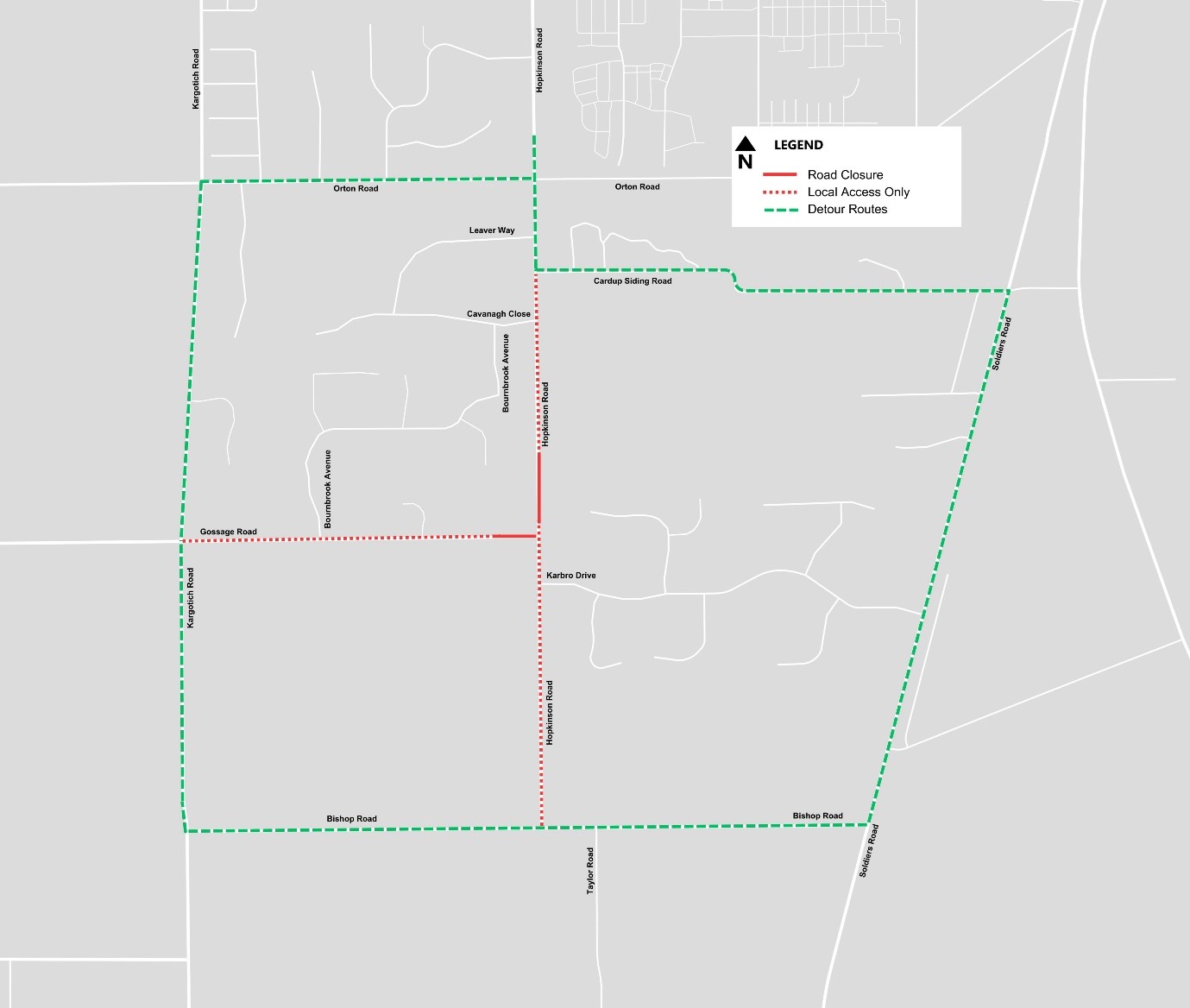Map of Hopkinson Road and Gossage Road Closure