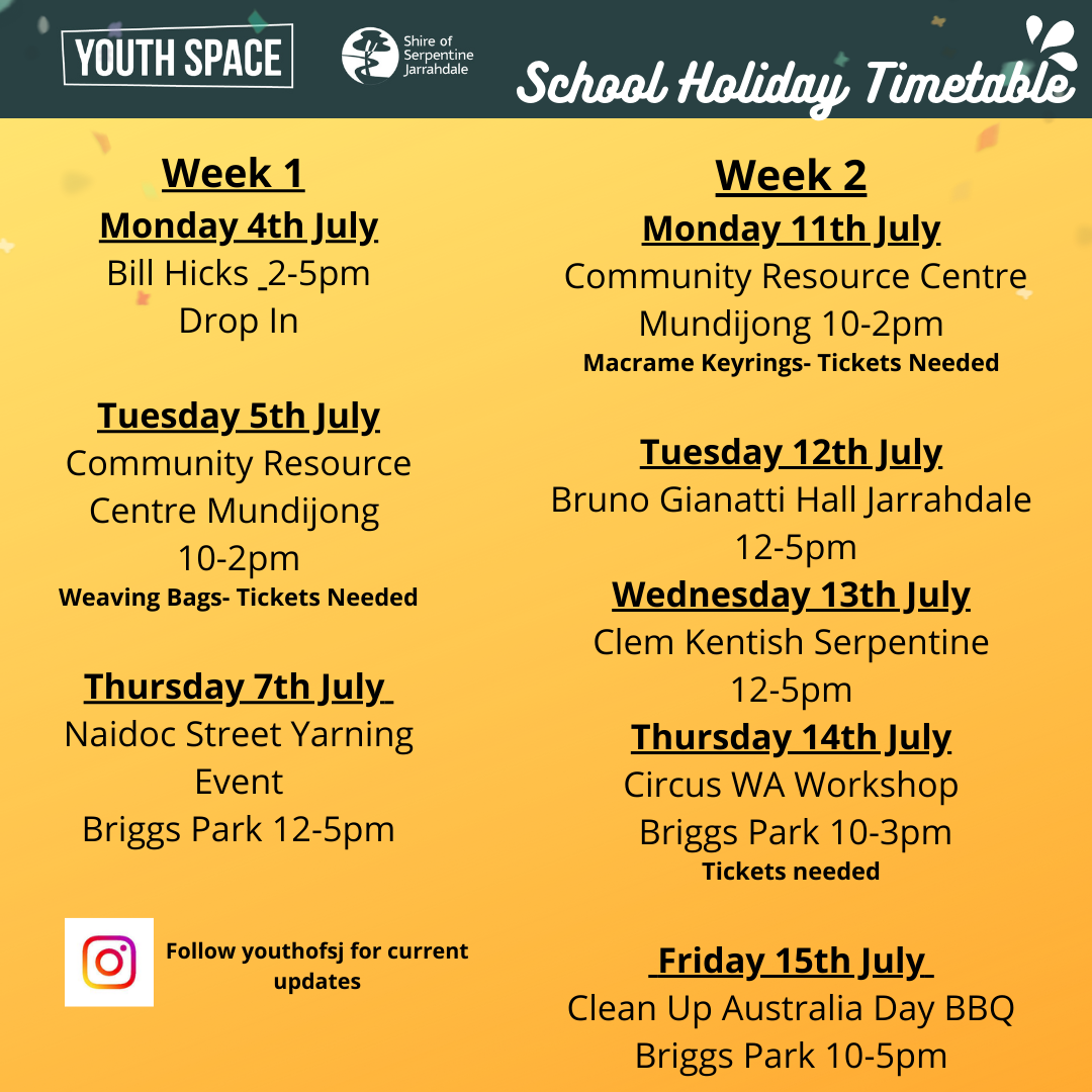 July Youth timetable