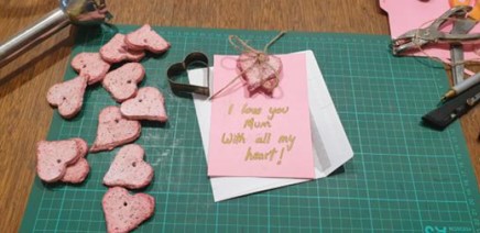 pink hearts on a craft table