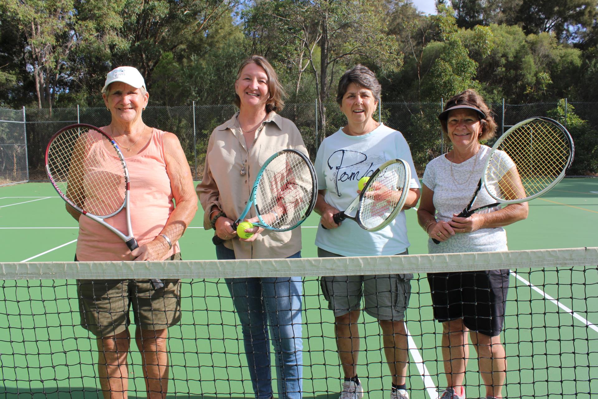 Shire of Serpentine Jarrahdale President Cr Michelle Rich (second left) with Byford Tennis Club members Fran Paterson, Tricia Masnyk and Jenny Hewitt.