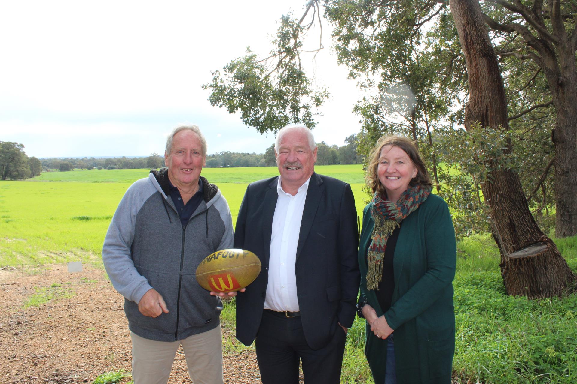 Shire Deputy President Dave Atwell, Sport and Recreation Minister Mick Murray and Shire President Michelle Rich at the Keirnan Park Recreation Precinct site.